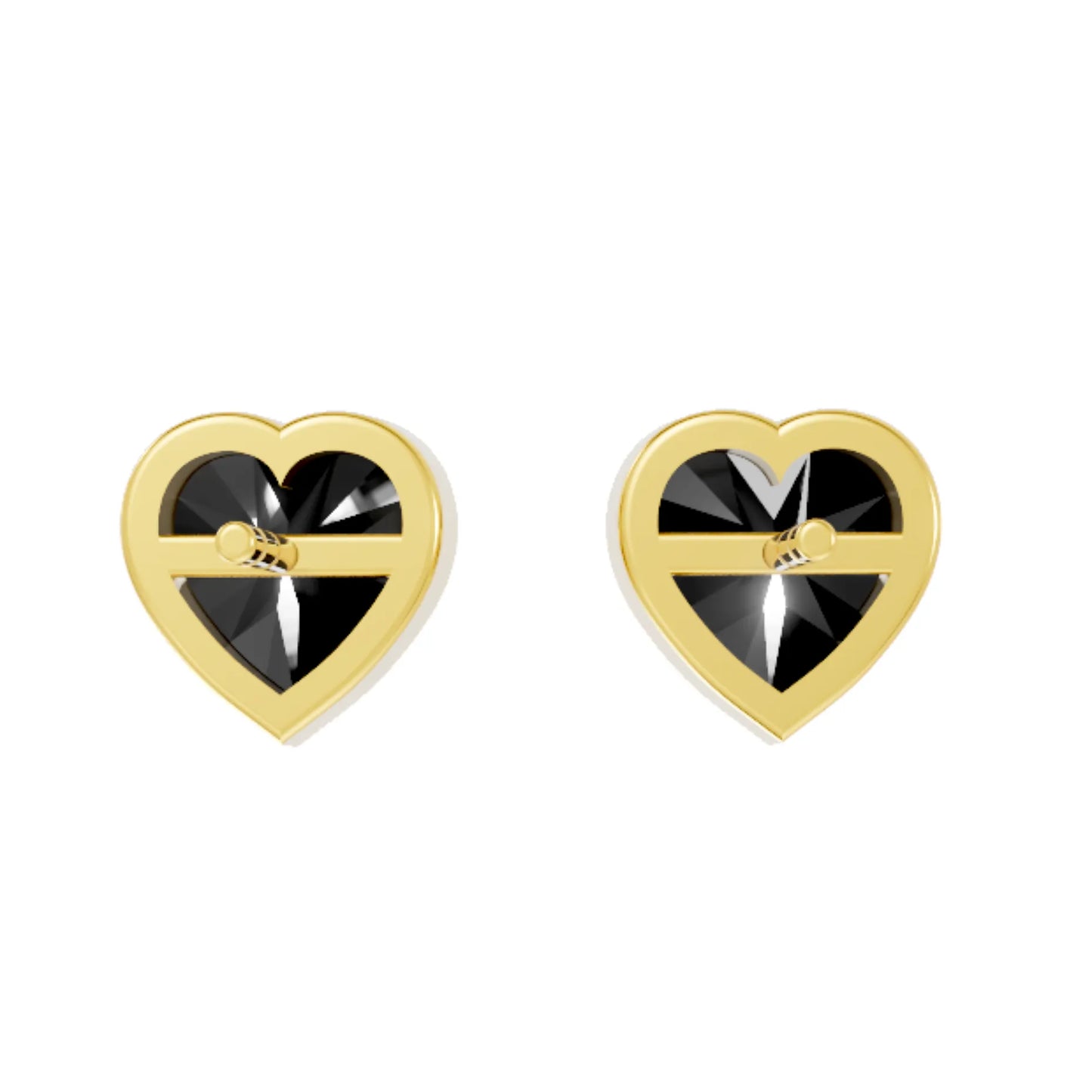 14K Gold Heart Cut Black Diamond Bezel Stud Earring