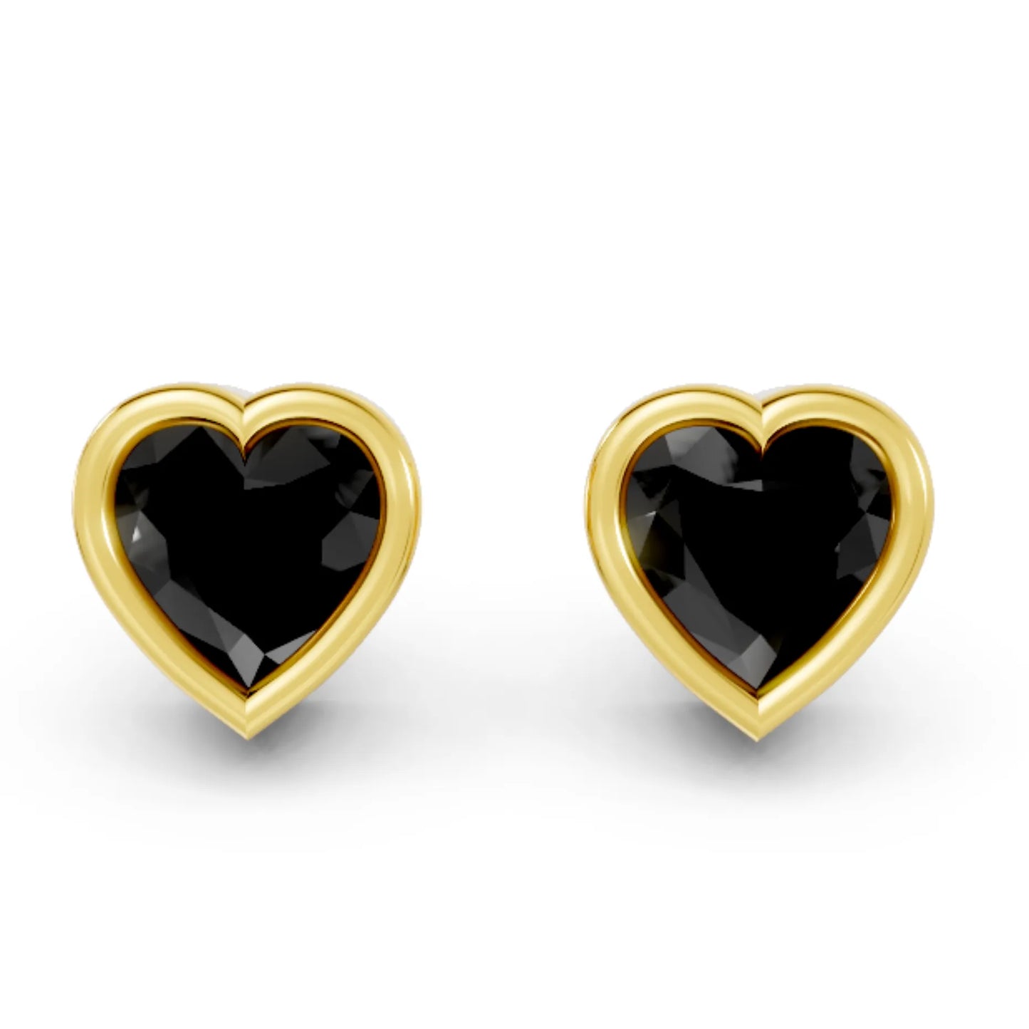 14K Gold Heart Cut Black Diamond Bezel Stud Earring
