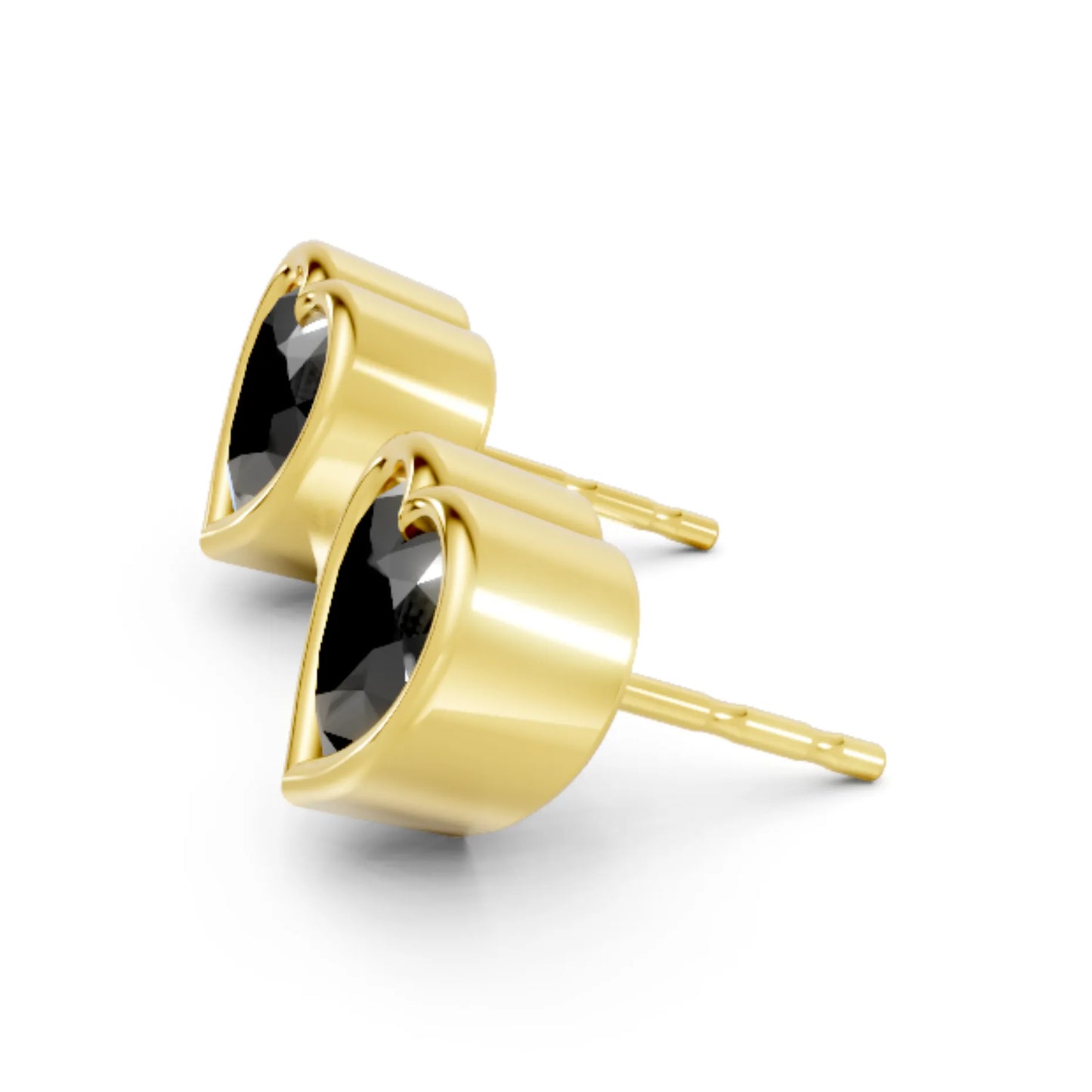 14K Gold Heart Cut Black Diamond Bezel Stud Earring