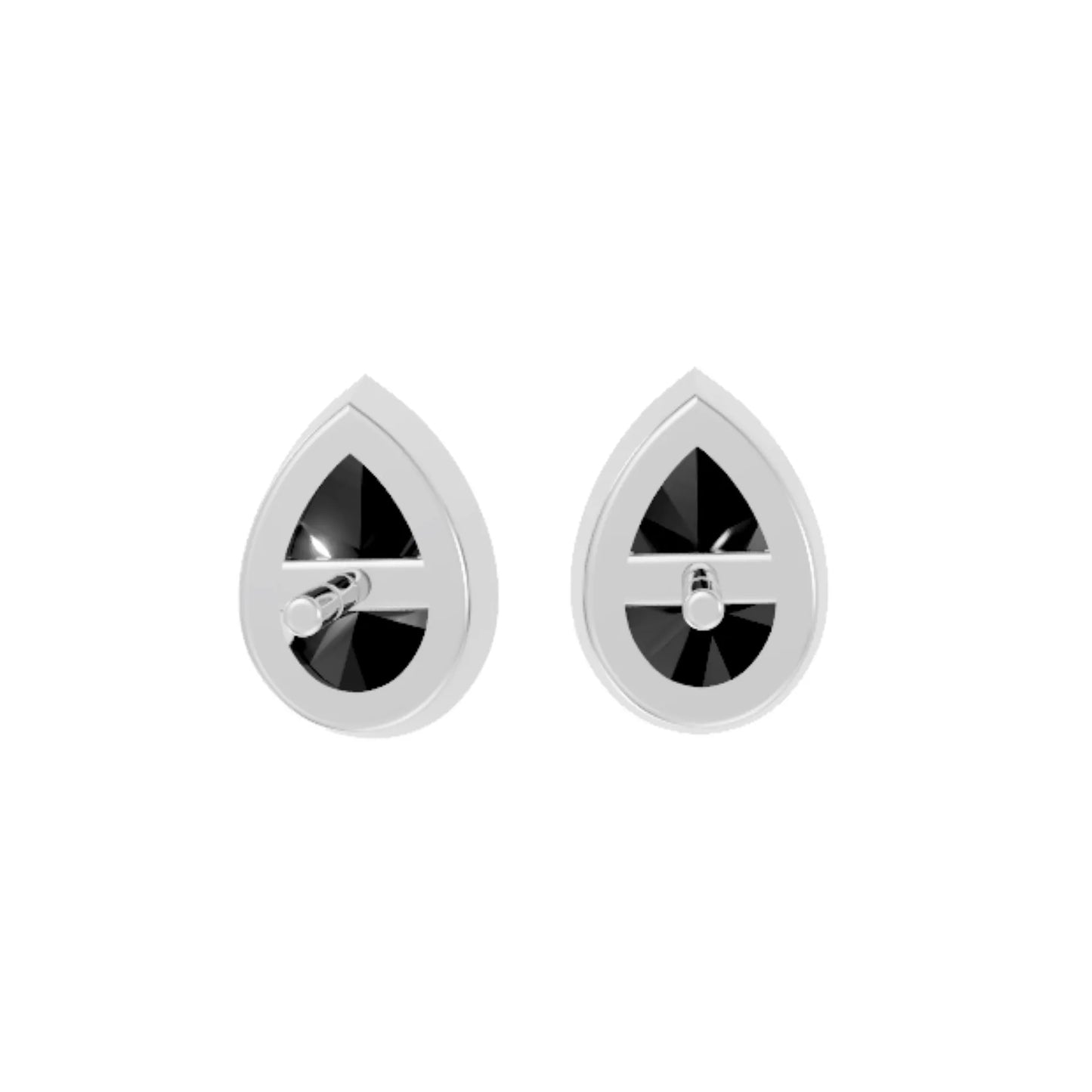 14K Gold Pear Cut Black Diamond Bezel Stud Earring