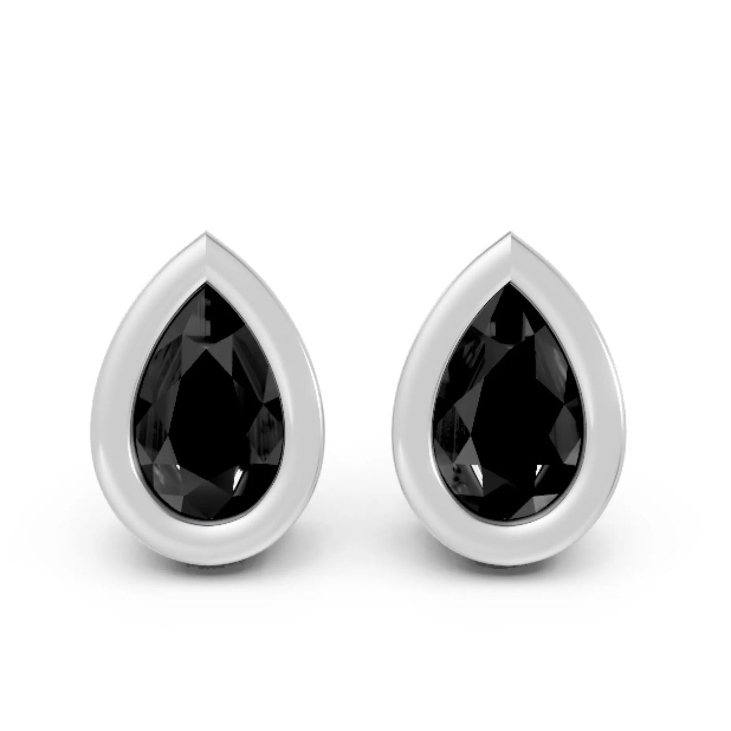 14K Gold Pear Cut Black Diamond Bezel Stud Earring