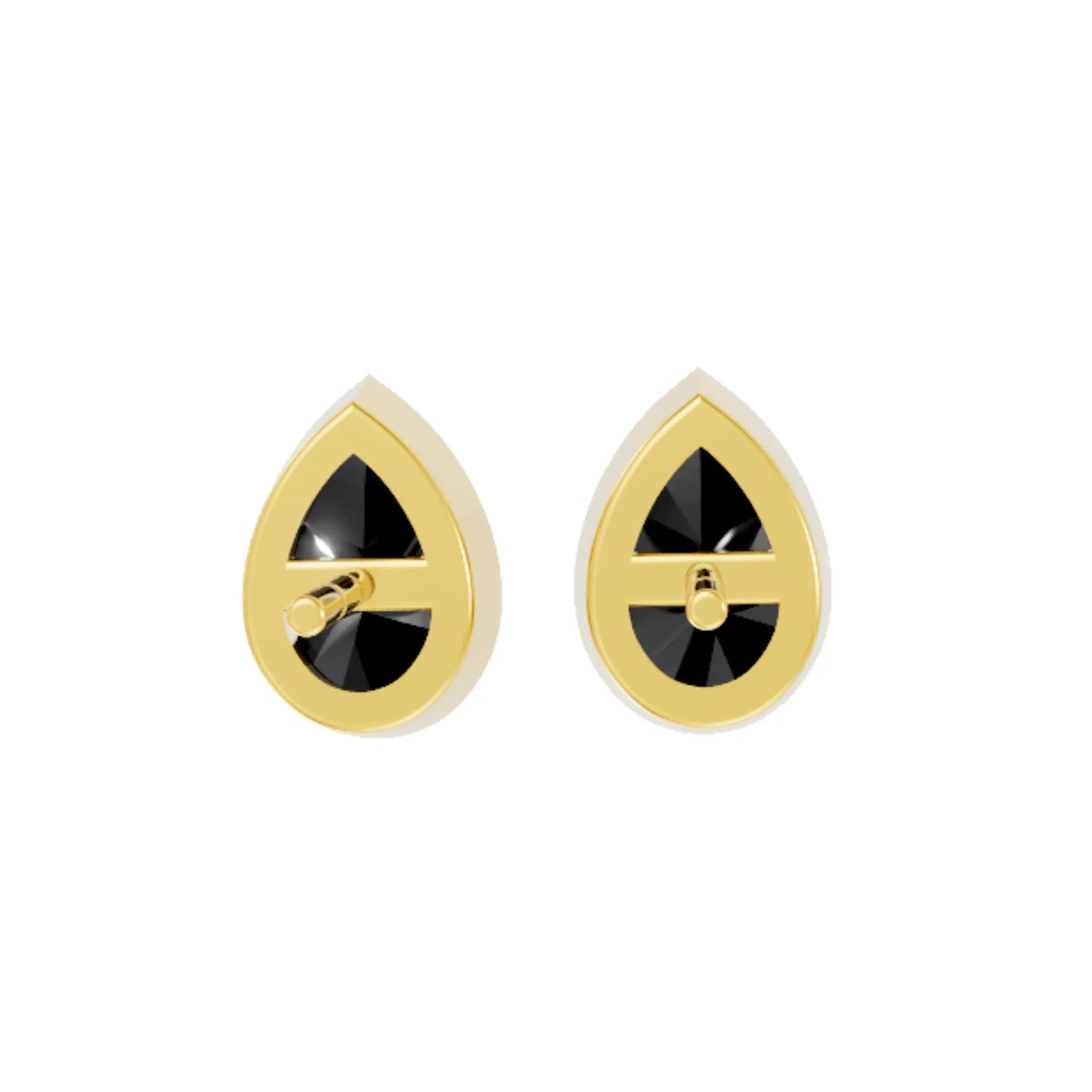 14K Gold Pear Cut Black Diamond Bezel Stud Earring