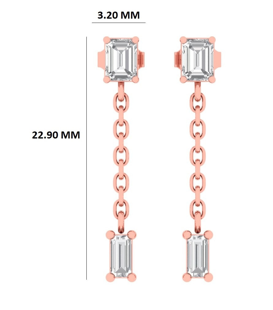 14K Emerald and Bagutte Cut Diamond Mismatched Drop Earring