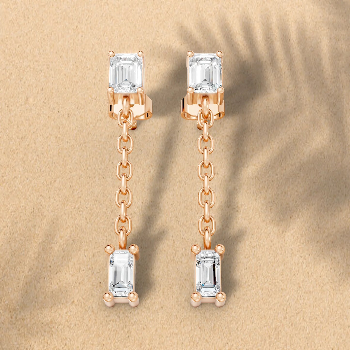 14K Emerald and Bagutte Cut Diamond Mismatched Drop Earring