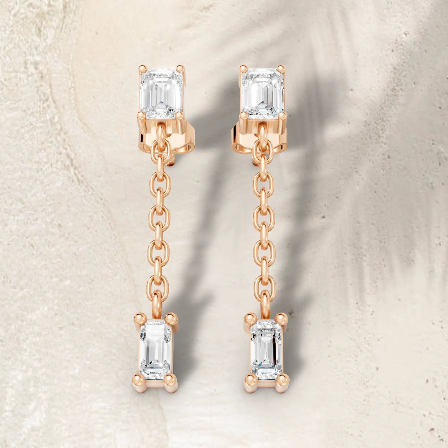 14K Emerald and Bagutte Cut Diamond Mismatched Drop Earring