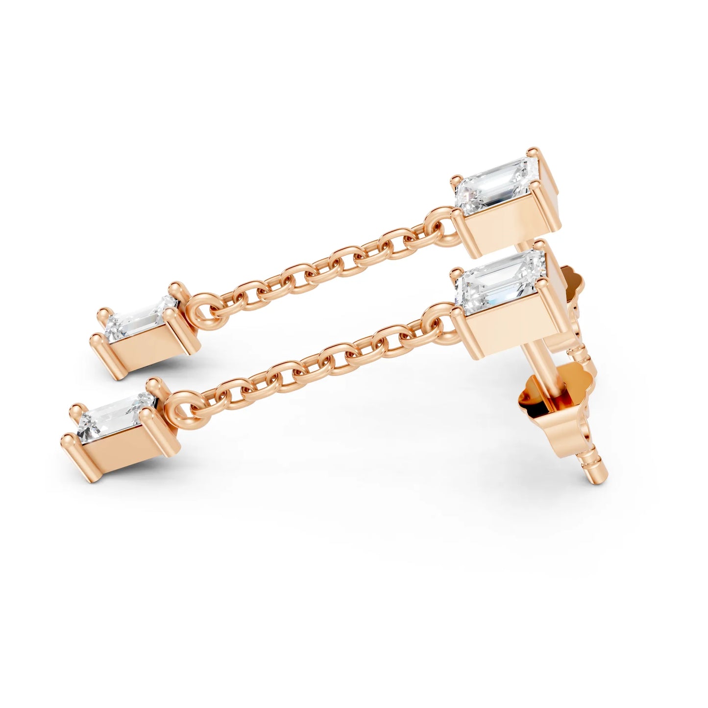 14K Emerald and Bagutte Cut Diamond Mismatched Drop Earring