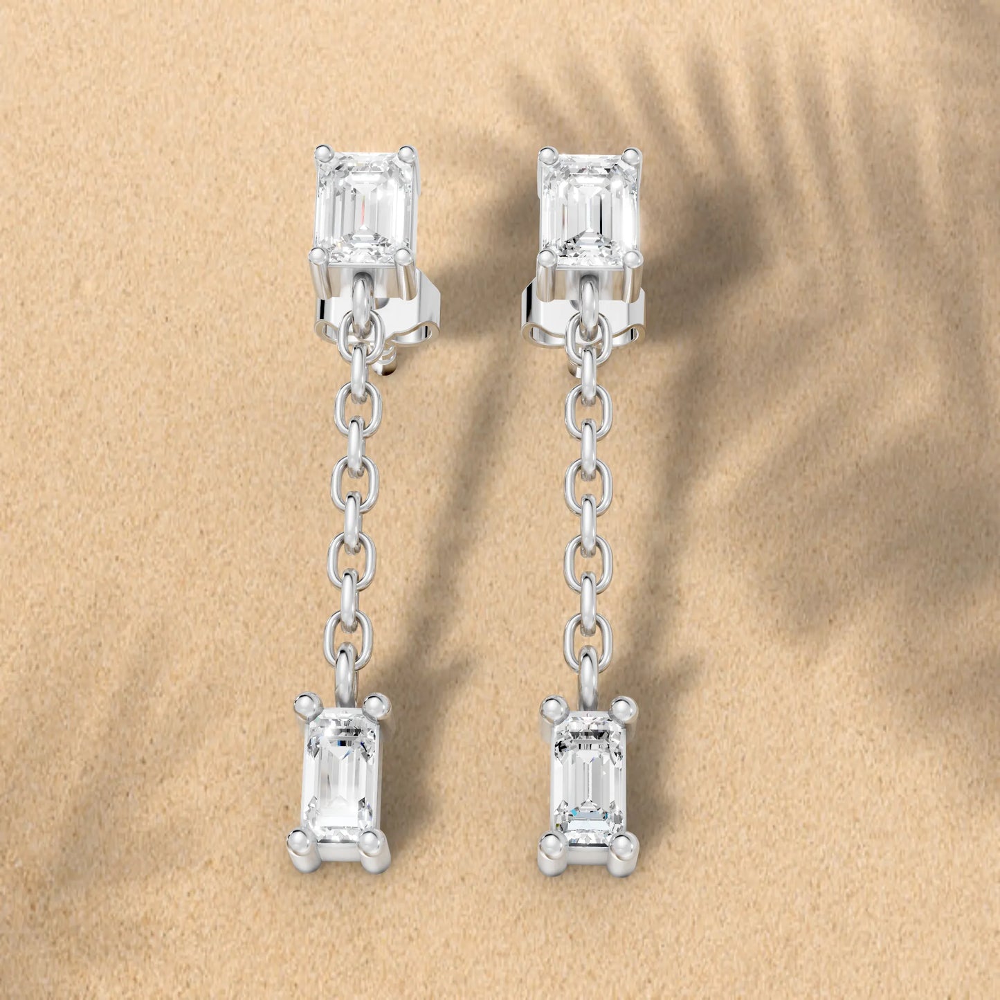 14K Emerald and Bagutte Cut Diamond Mismatched Drop Earring