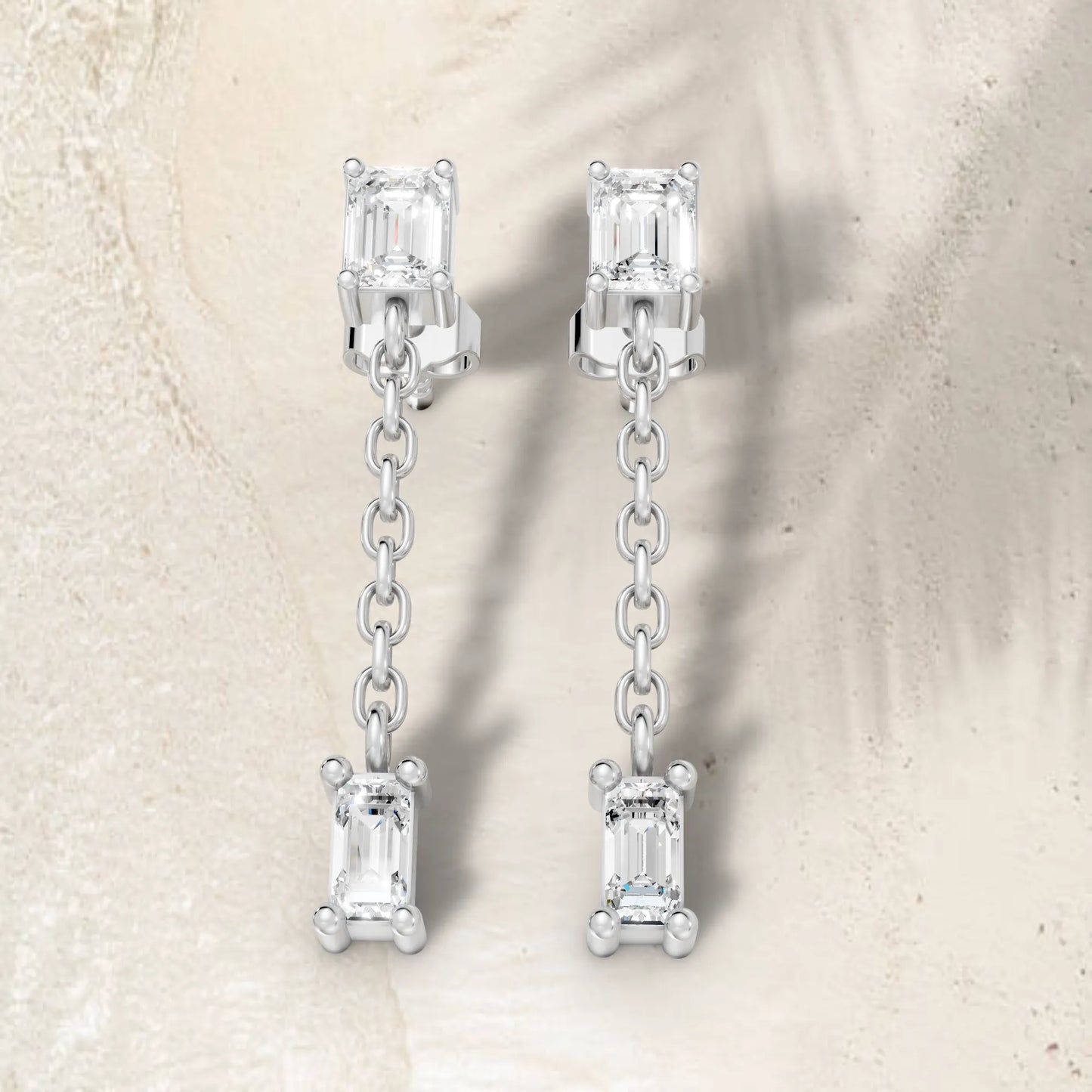 14K Emerald and Bagutte Cut Diamond Mismatched Drop Earring