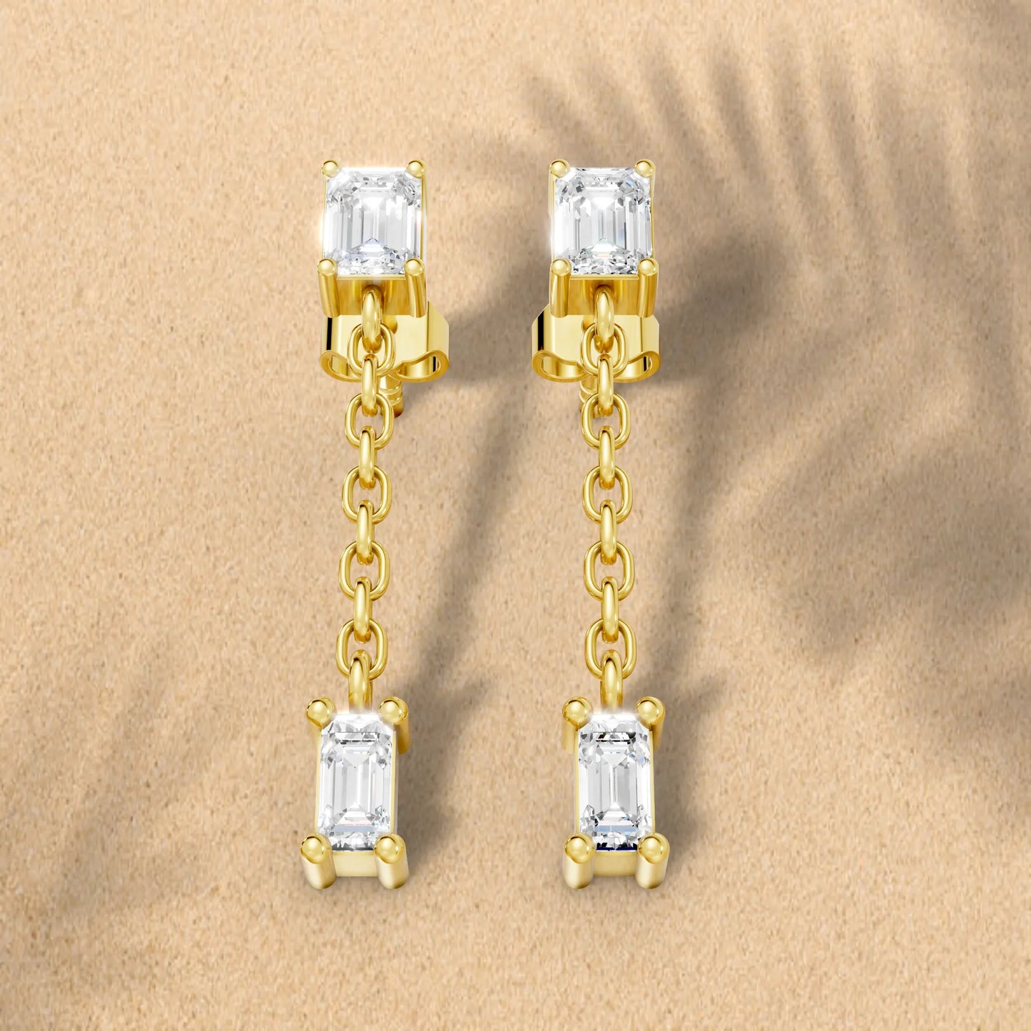 14K Emerald and Bagutte Cut Diamond Mismatched Drop Earring