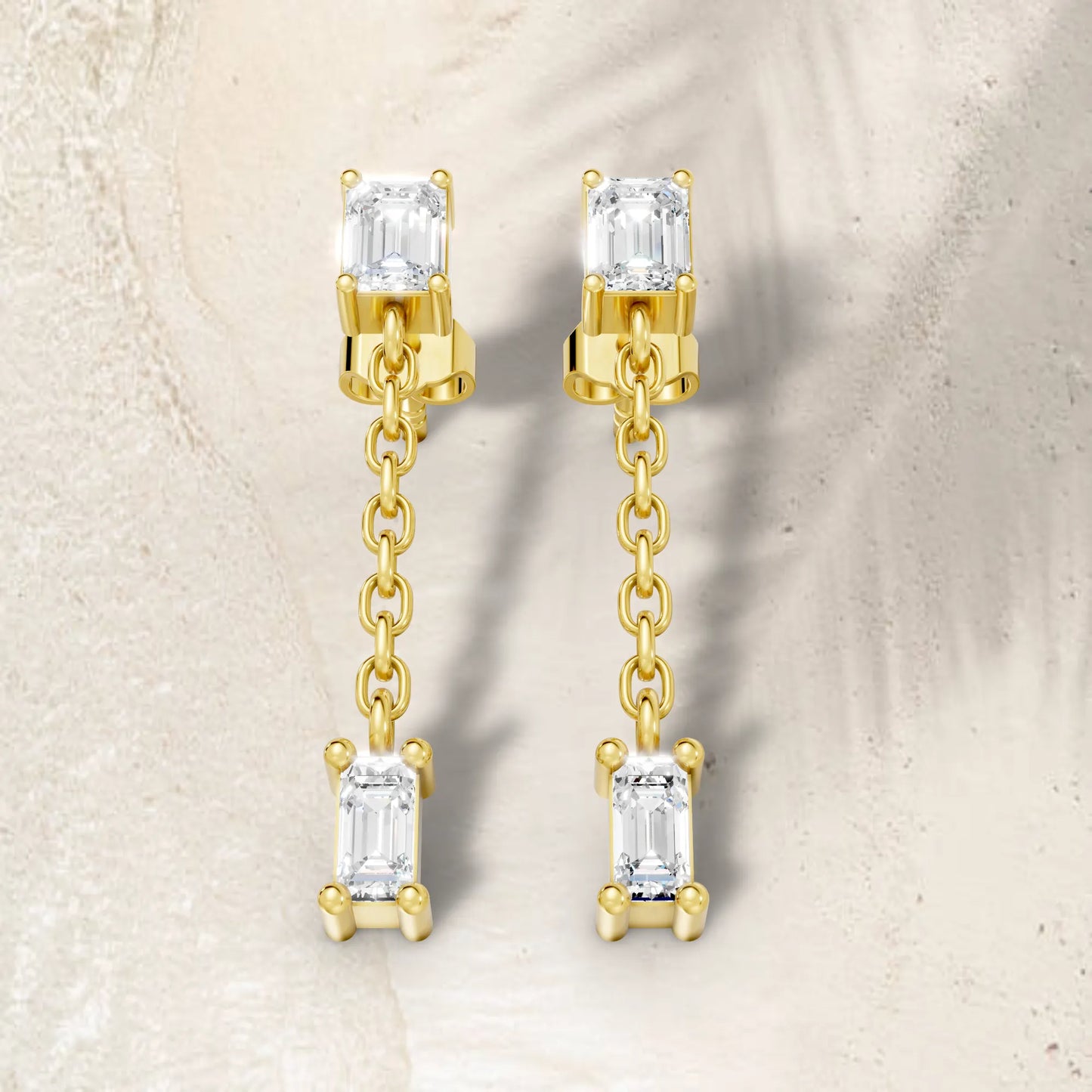 14K Emerald and Bagutte Cut Diamond Mismatched Drop Earring