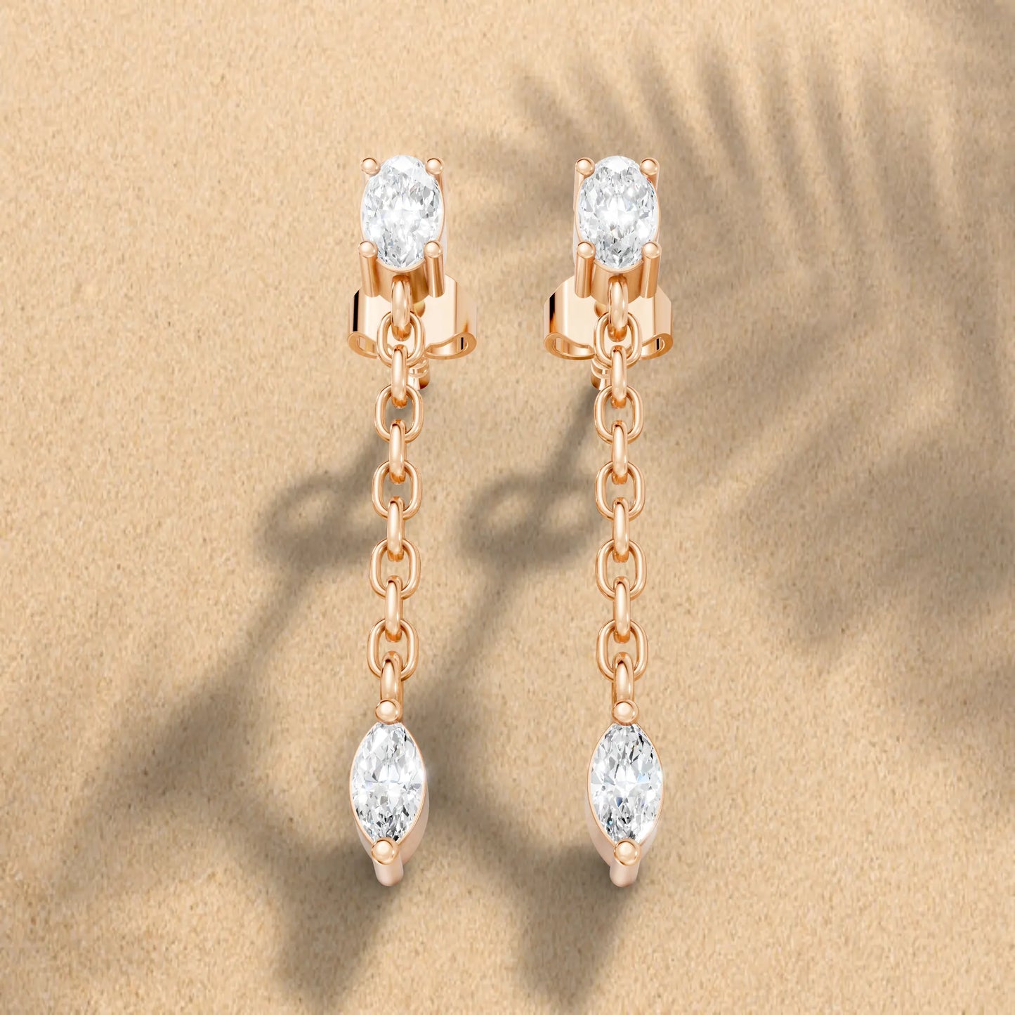 14K Oval and Marquise Cut Diamond Mismatched Drop Earring