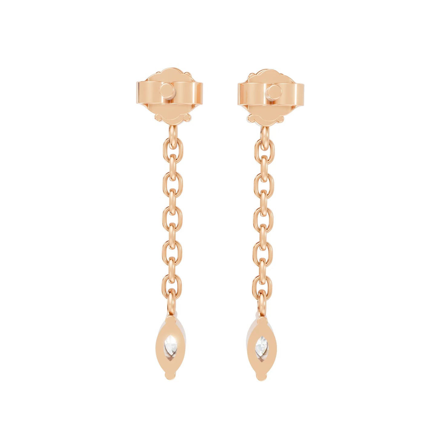 14K Oval and Marquise Cut Diamond Mismatched Drop Earring