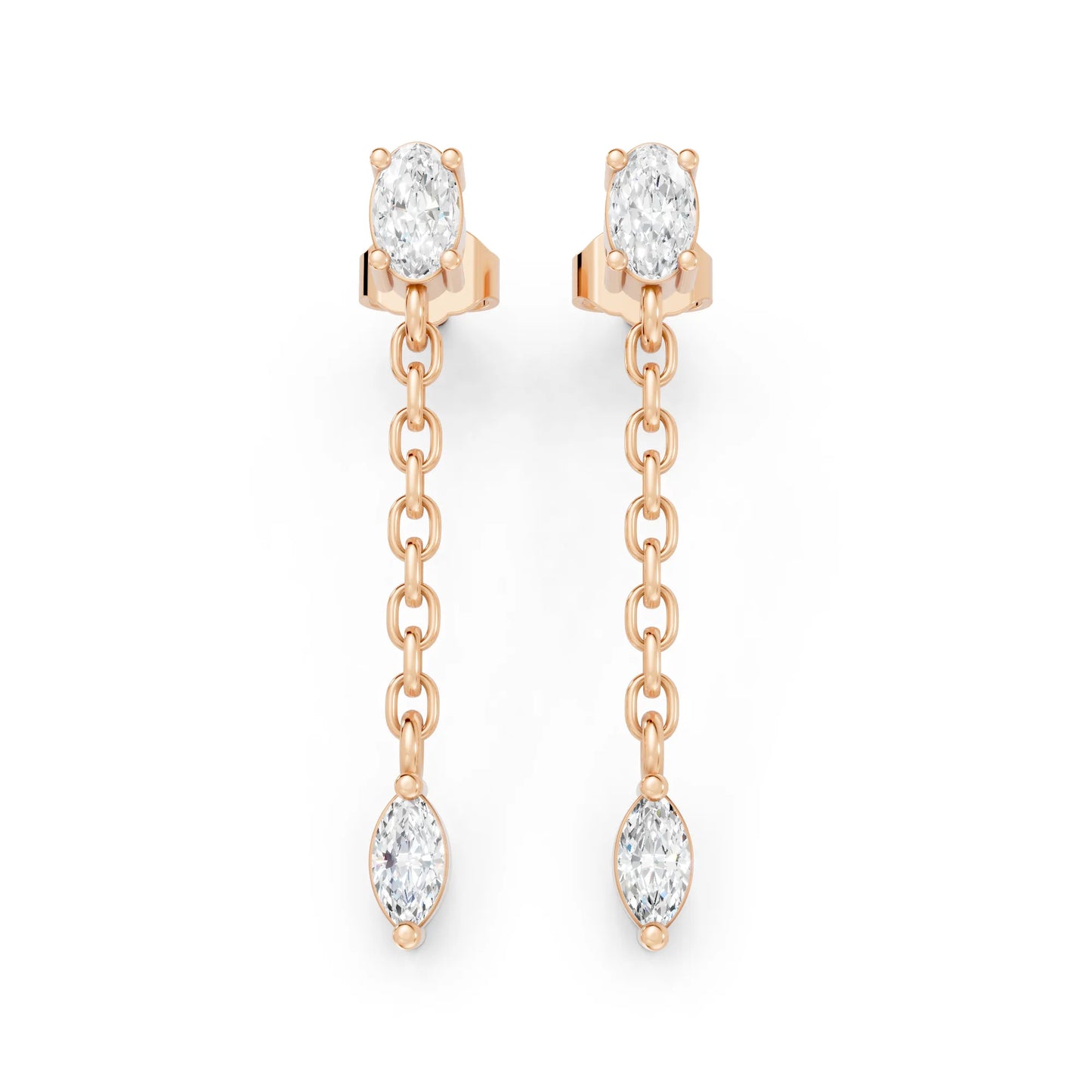 14K Oval and Marquise Cut Diamond Mismatched Drop Earring