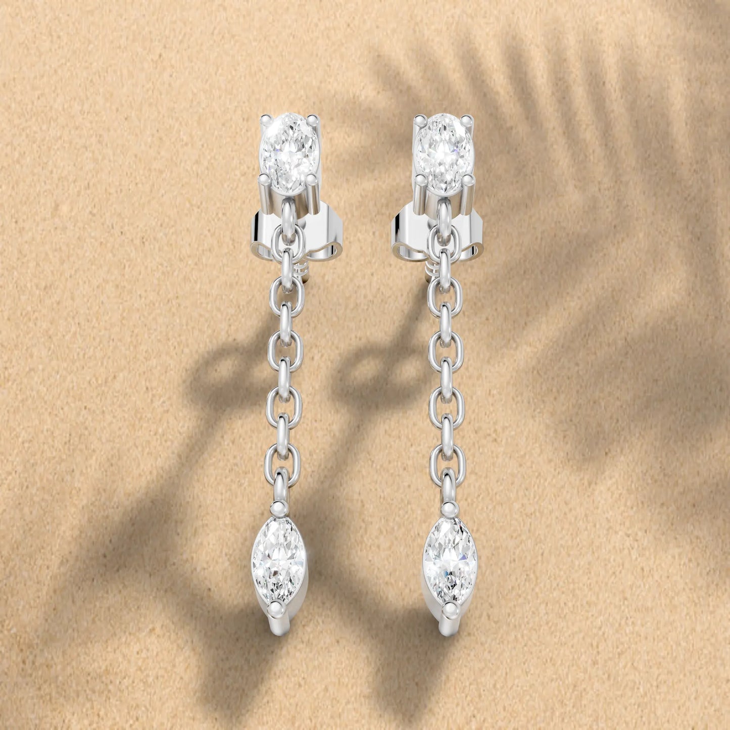 14K Oval and Marquise Cut Diamond Mismatched Drop Earring