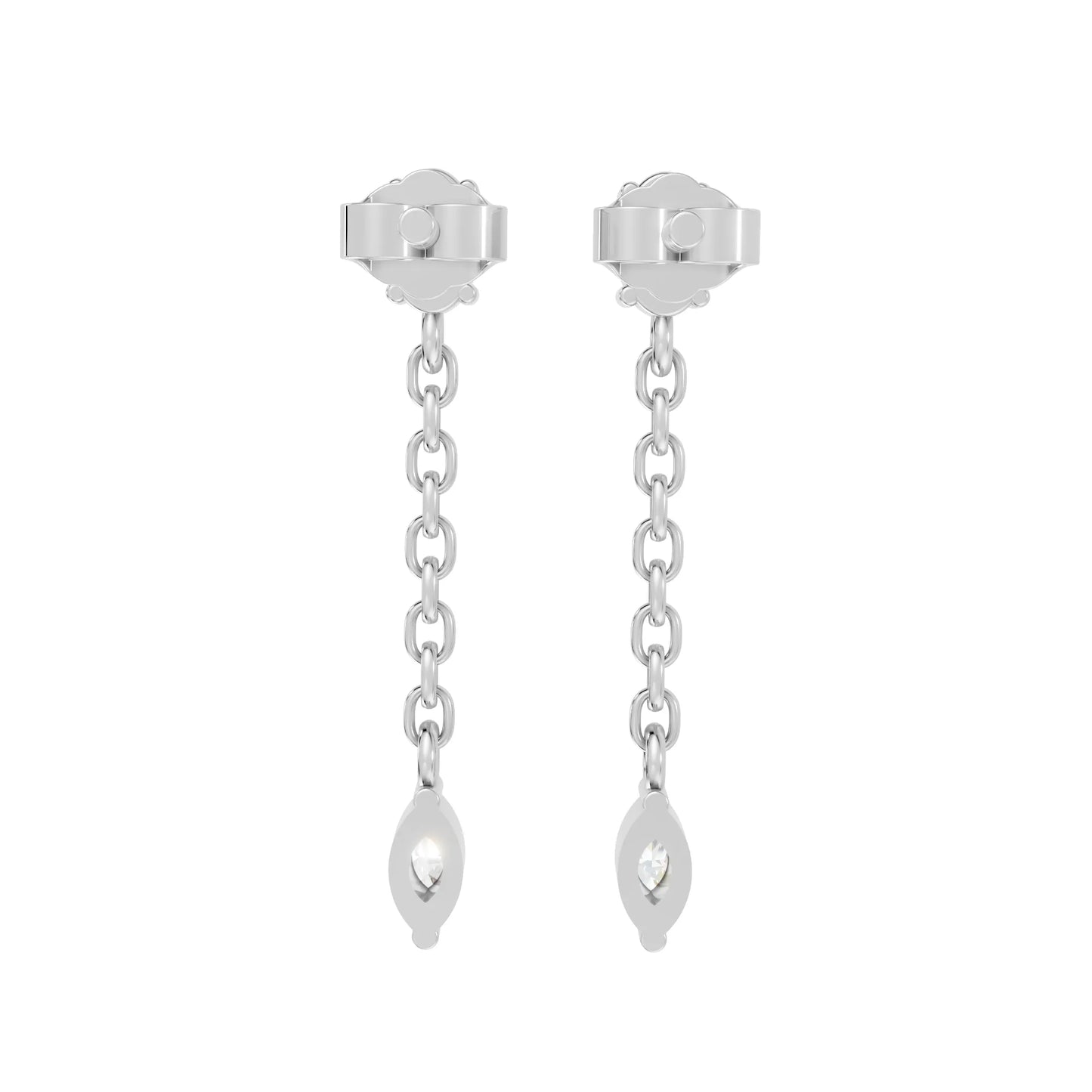 14K Oval and Marquise Cut Diamond Mismatched Drop Earring