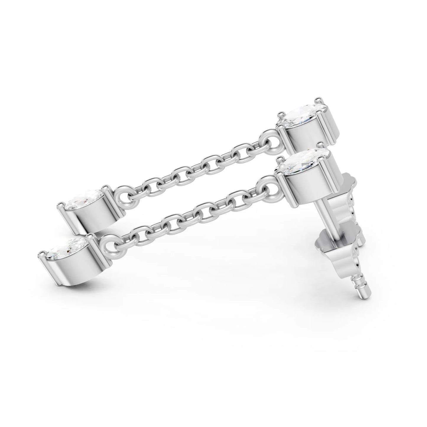 14K Oval and Marquise Cut Diamond Mismatched Drop Earring