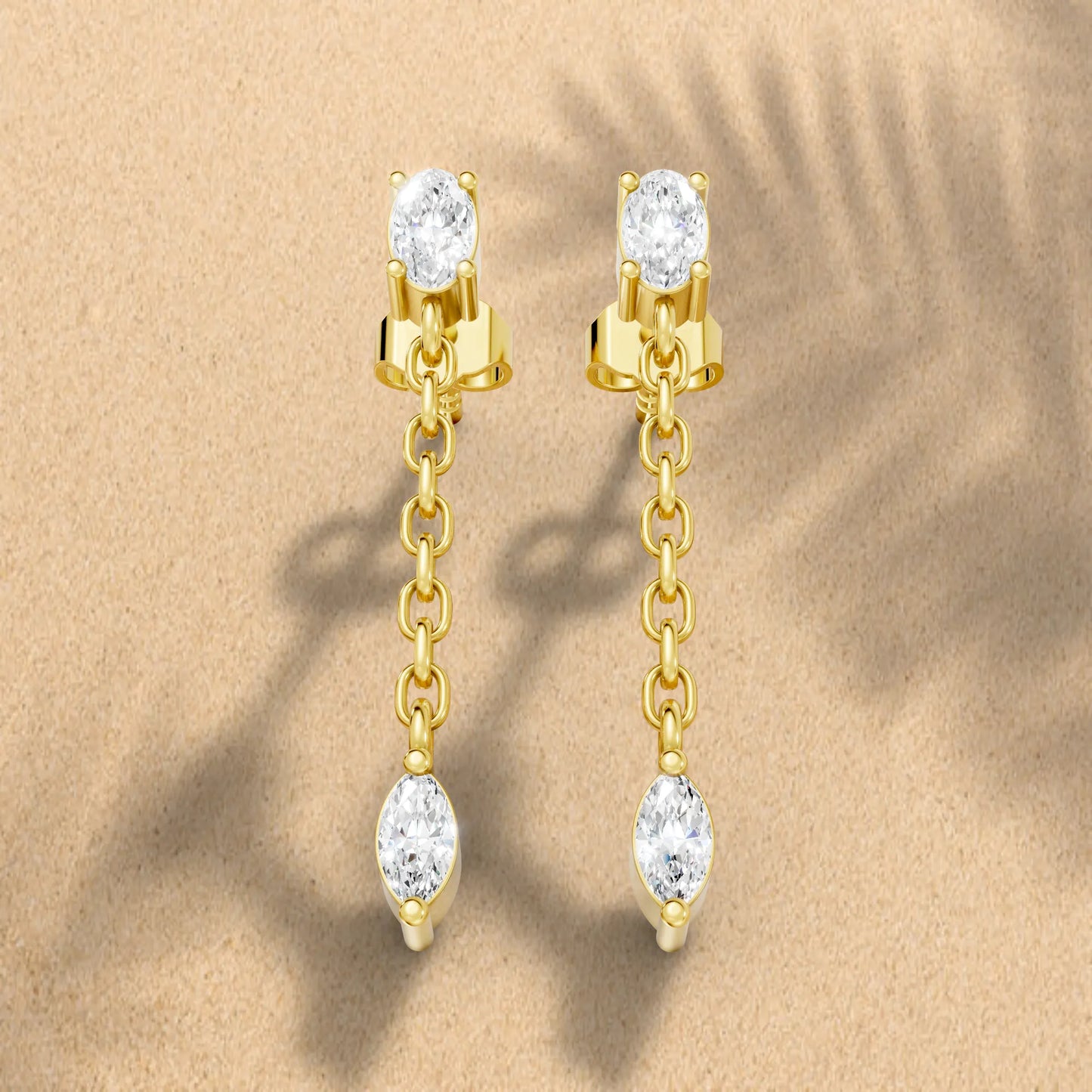 14K Oval and Marquise Cut Diamond Mismatched Drop Earring