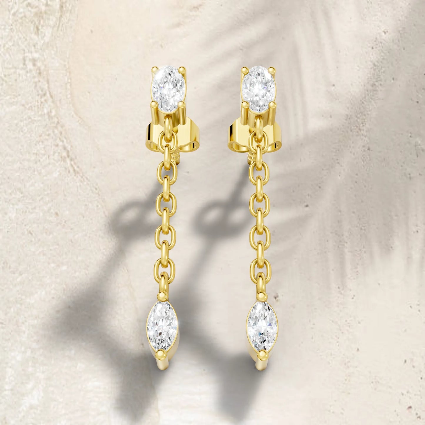 14K Oval and Marquise Cut Diamond Mismatched Drop Earring
