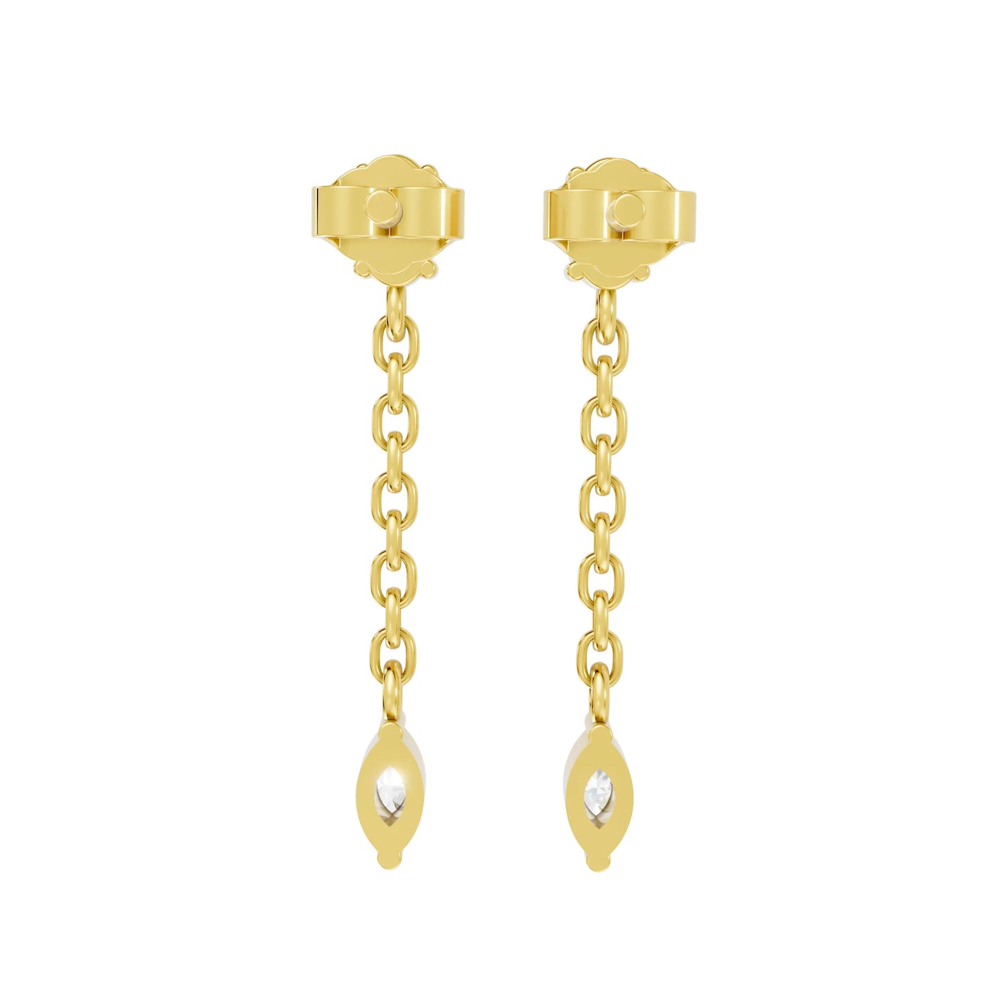 14K Oval and Marquise Cut Diamond Mismatched Drop Earring