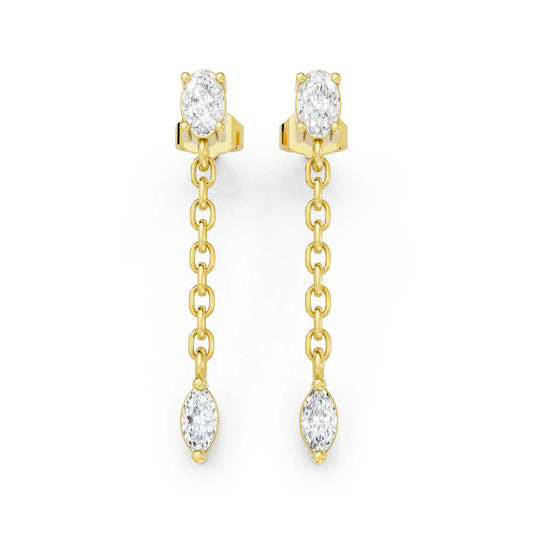 14K Oval and Marquise Cut Diamond Mismatched Drop Earring