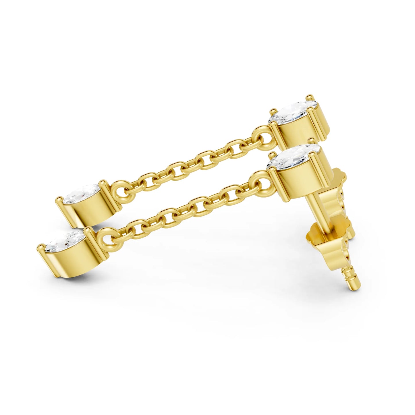 14K Oval and Marquise Cut Diamond Mismatched Drop Earring