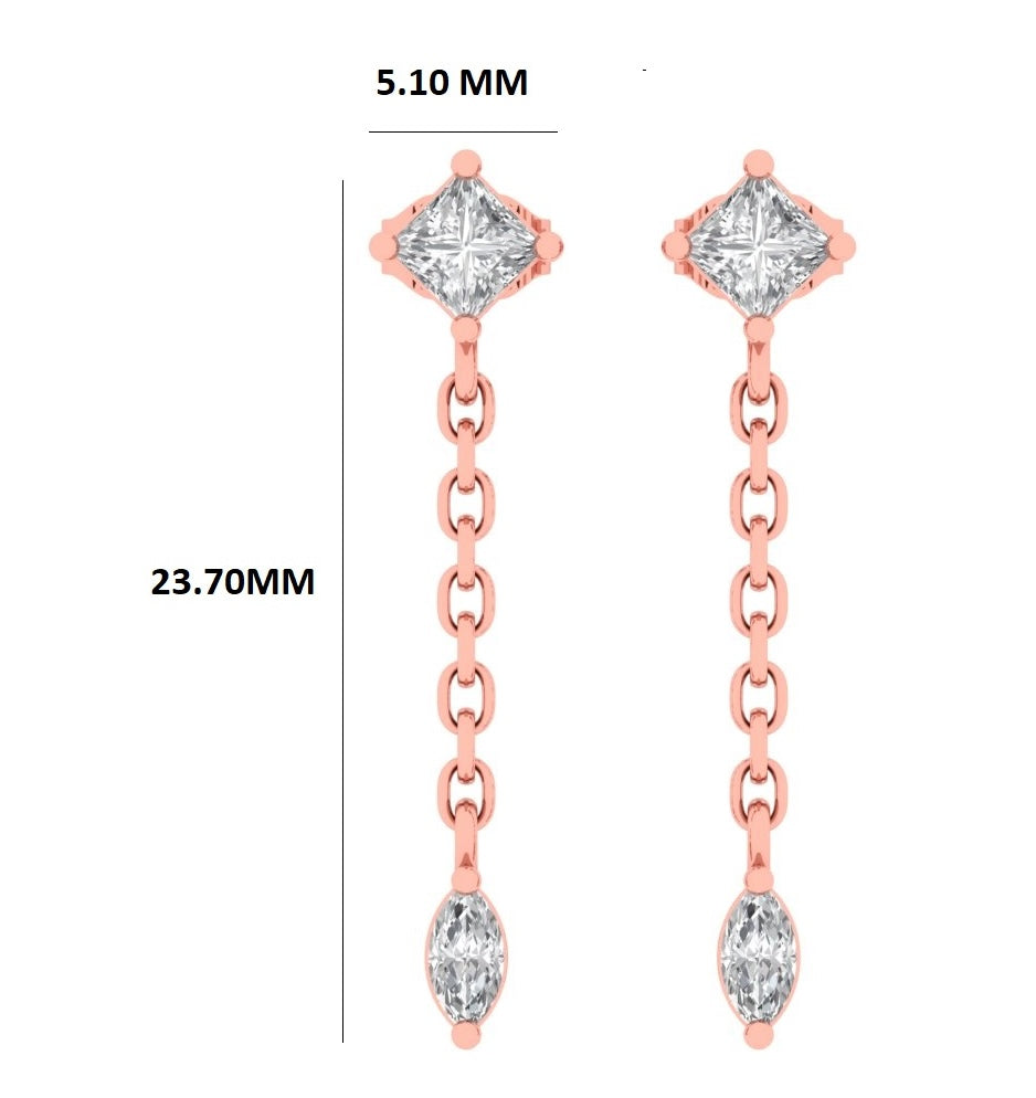 14K Princess and Marquise Cut Diamond Mismatched Drop Earring