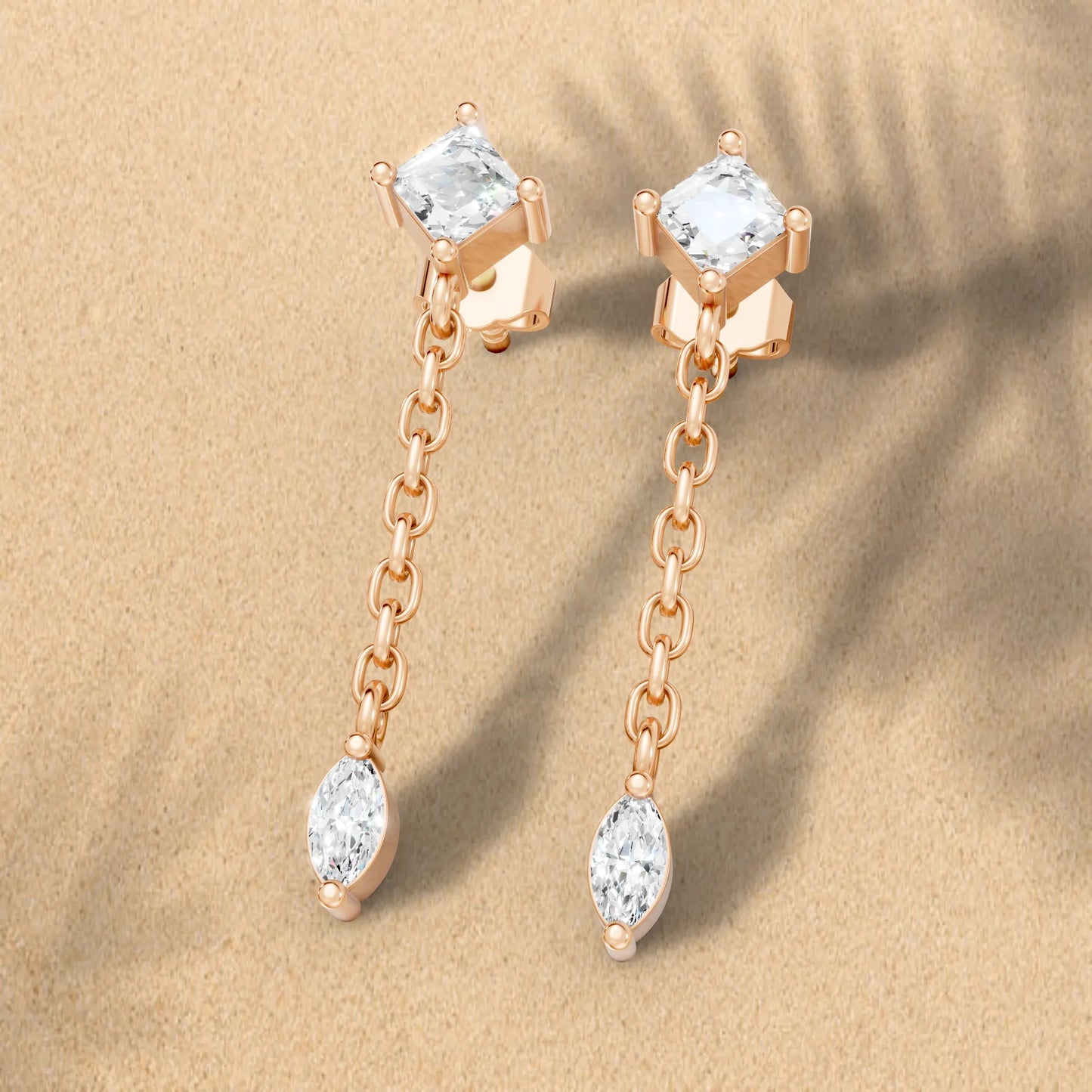 14K Princess and Marquise Cut Diamond Mismatched Drop Earring