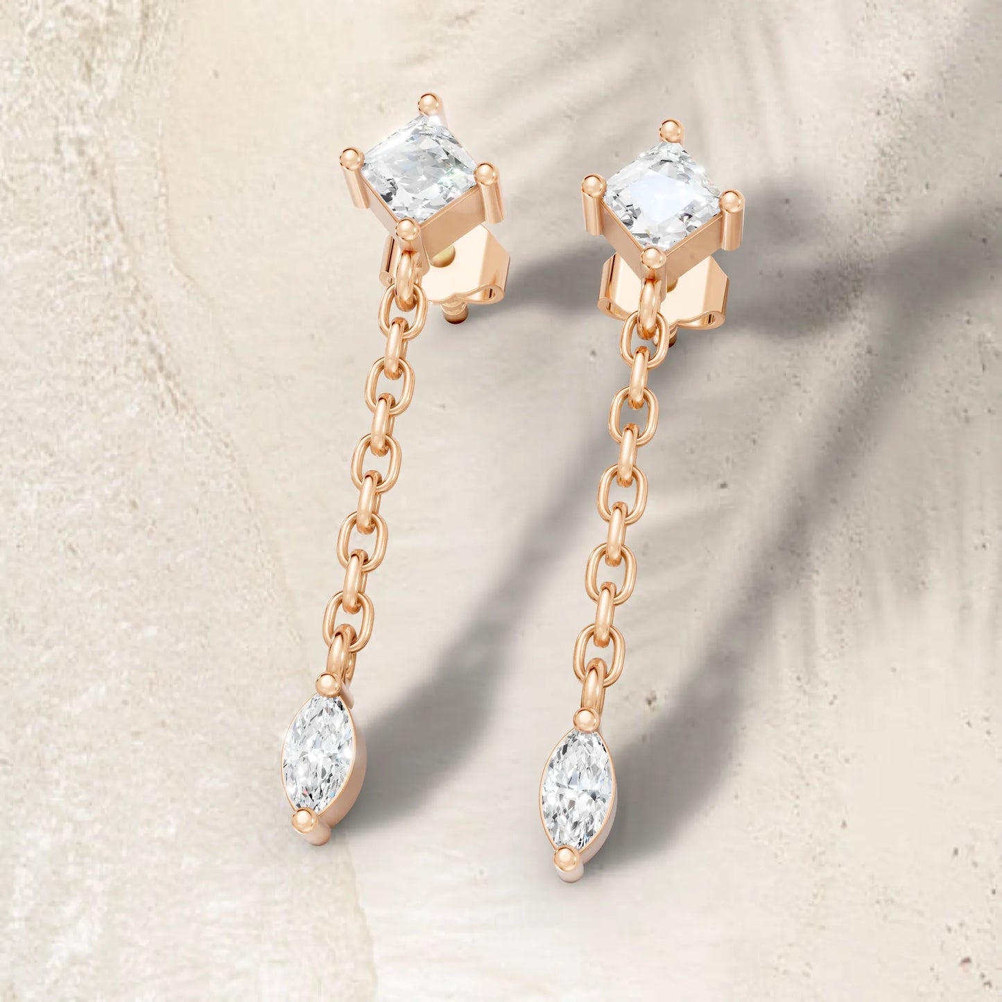 14K Princess and Marquise Cut Diamond Mismatched Drop Earring