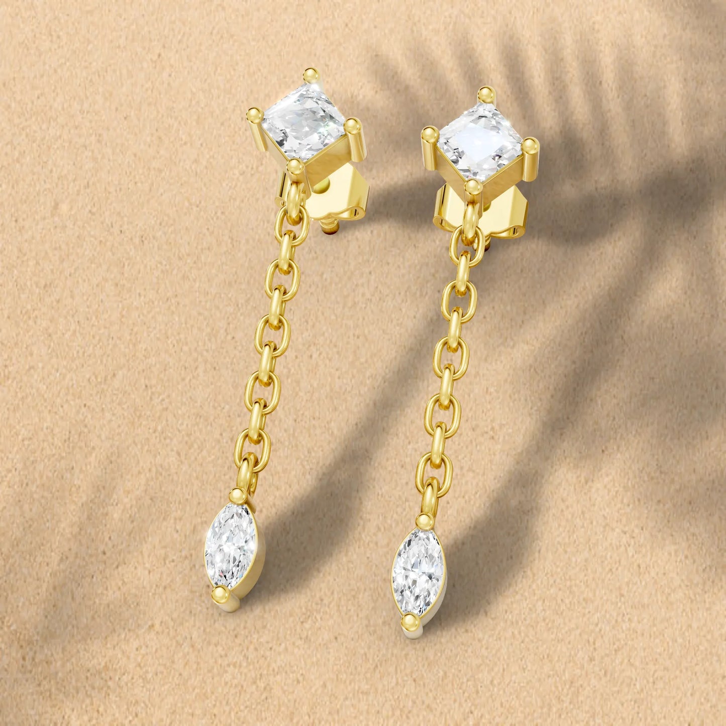 14K Princess and Marquise Cut Diamond Mismatched Drop Earring