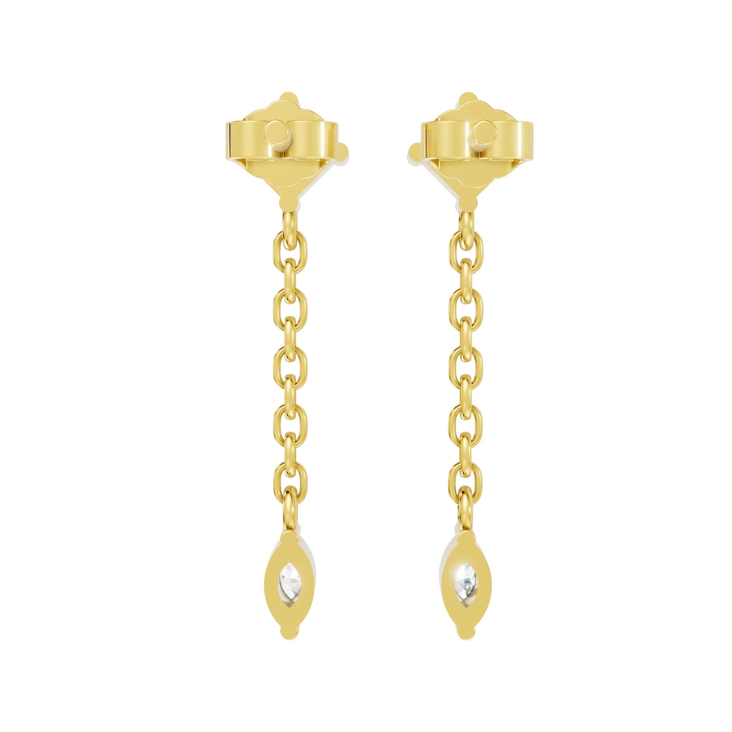14K Princess and Marquise Cut Diamond Mismatched Drop Earring
