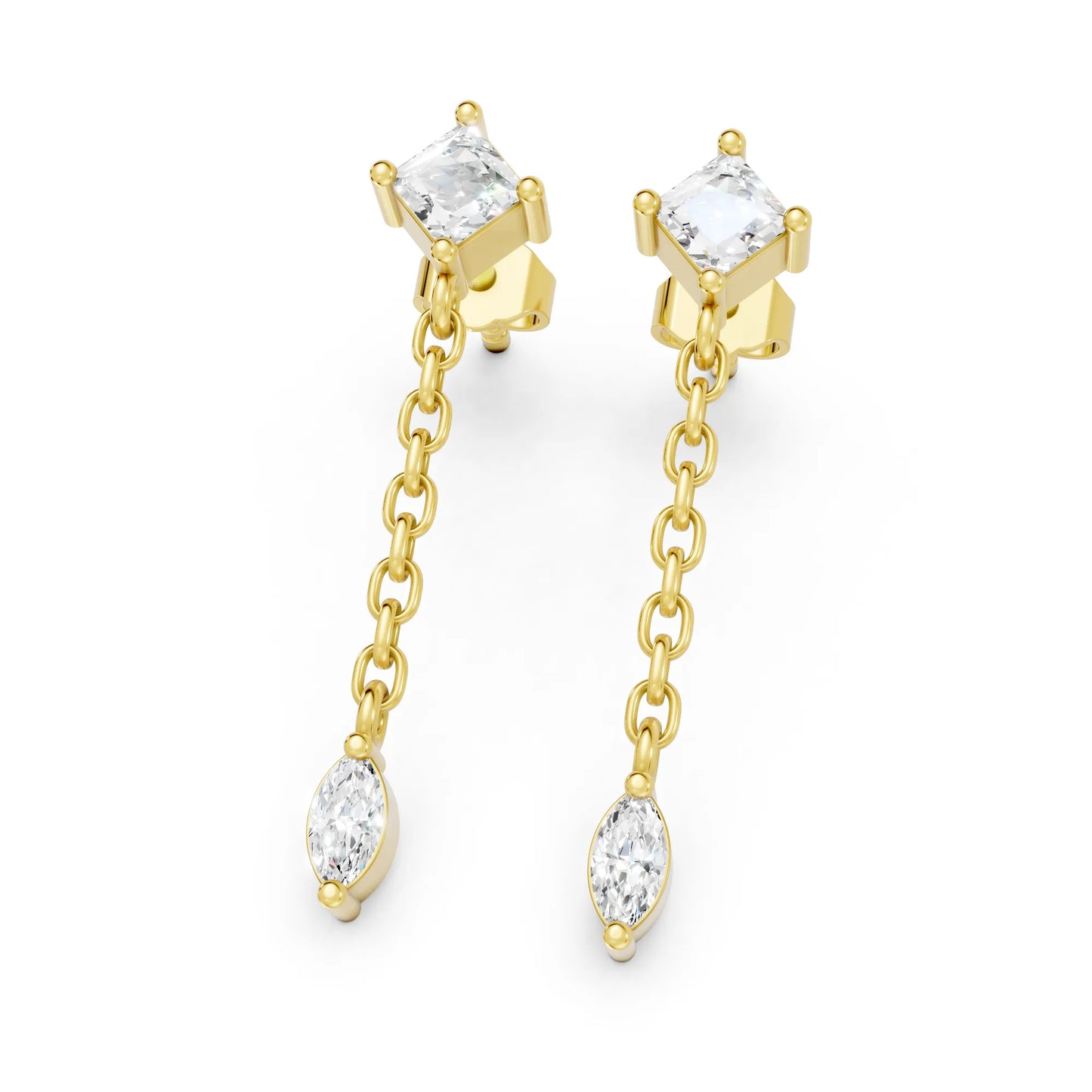 14K Princess and Marquise Cut Diamond Mismatched Drop Earring