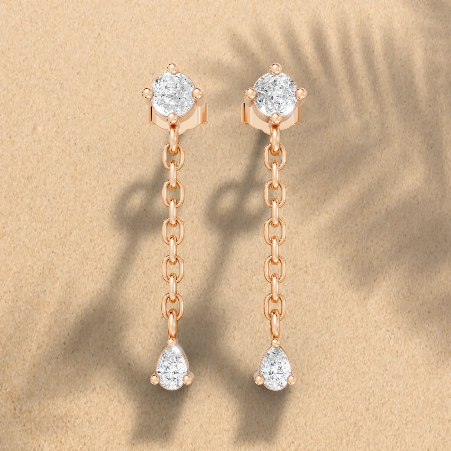 14K Round and Pear Cut Diamond Mismatched Drop Earring