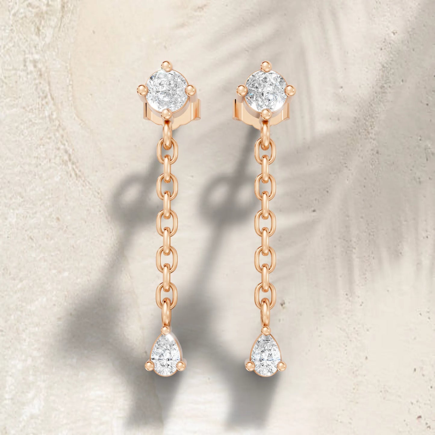 14K Round and Pear Cut Diamond Mismatched Drop Earring