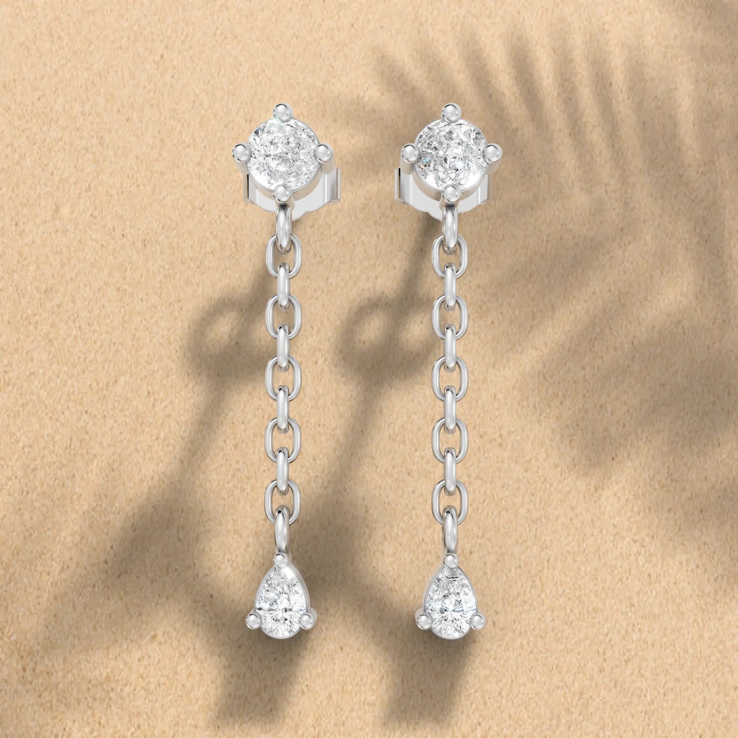 14K Round and Pear Cut Diamond Mismatched Drop Earring