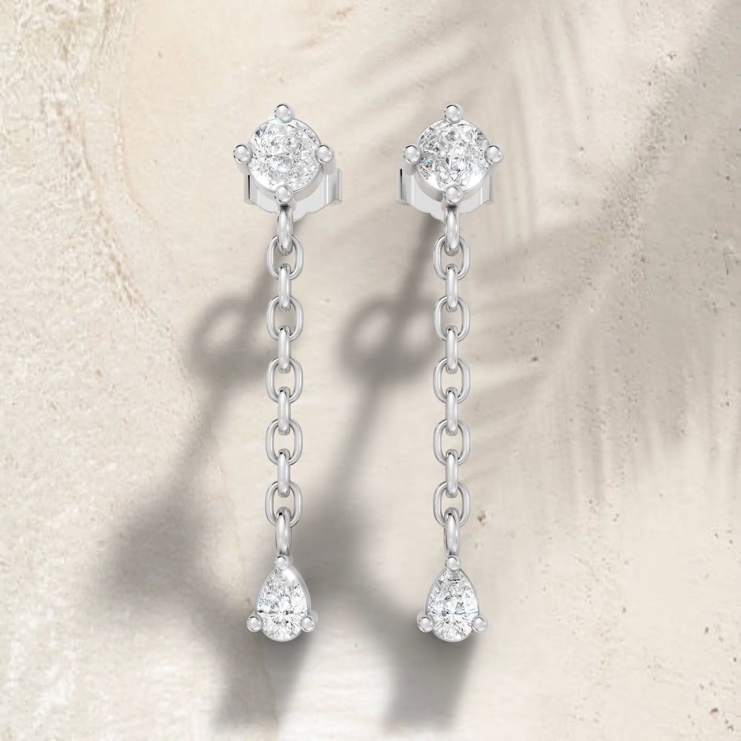 14K Round and Pear Cut Diamond Mismatched Drop Earring