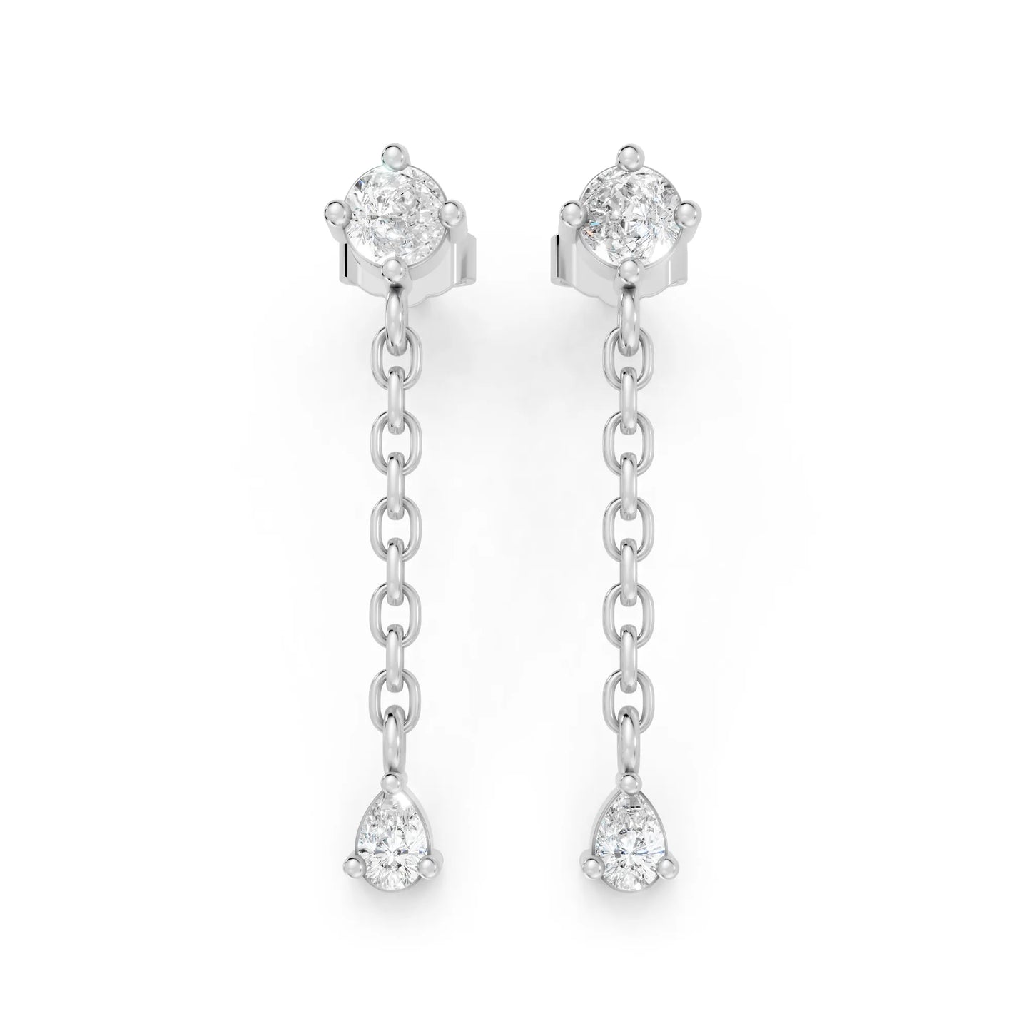 14K Round and Pear Cut Diamond Mismatched Drop Earring
