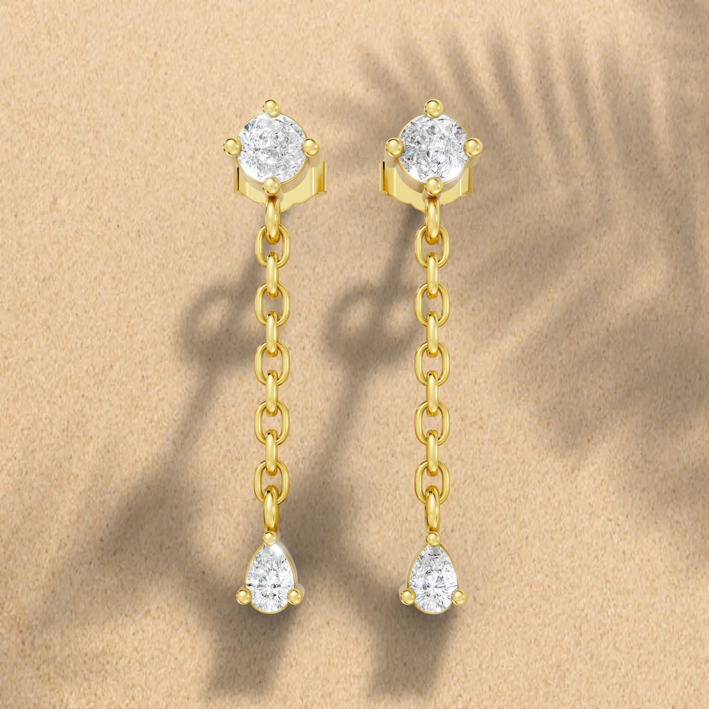 14K Round and Pear Cut Diamond Mismatched Drop Earring