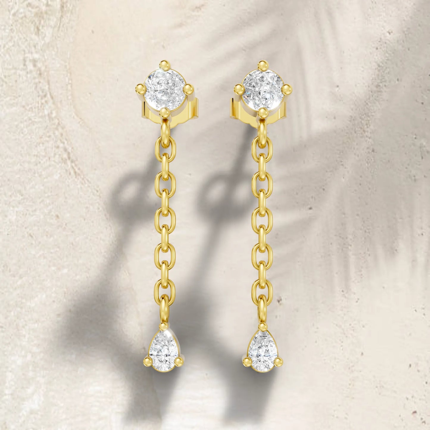 14K Round and Pear Cut Diamond Mismatched Drop Earring