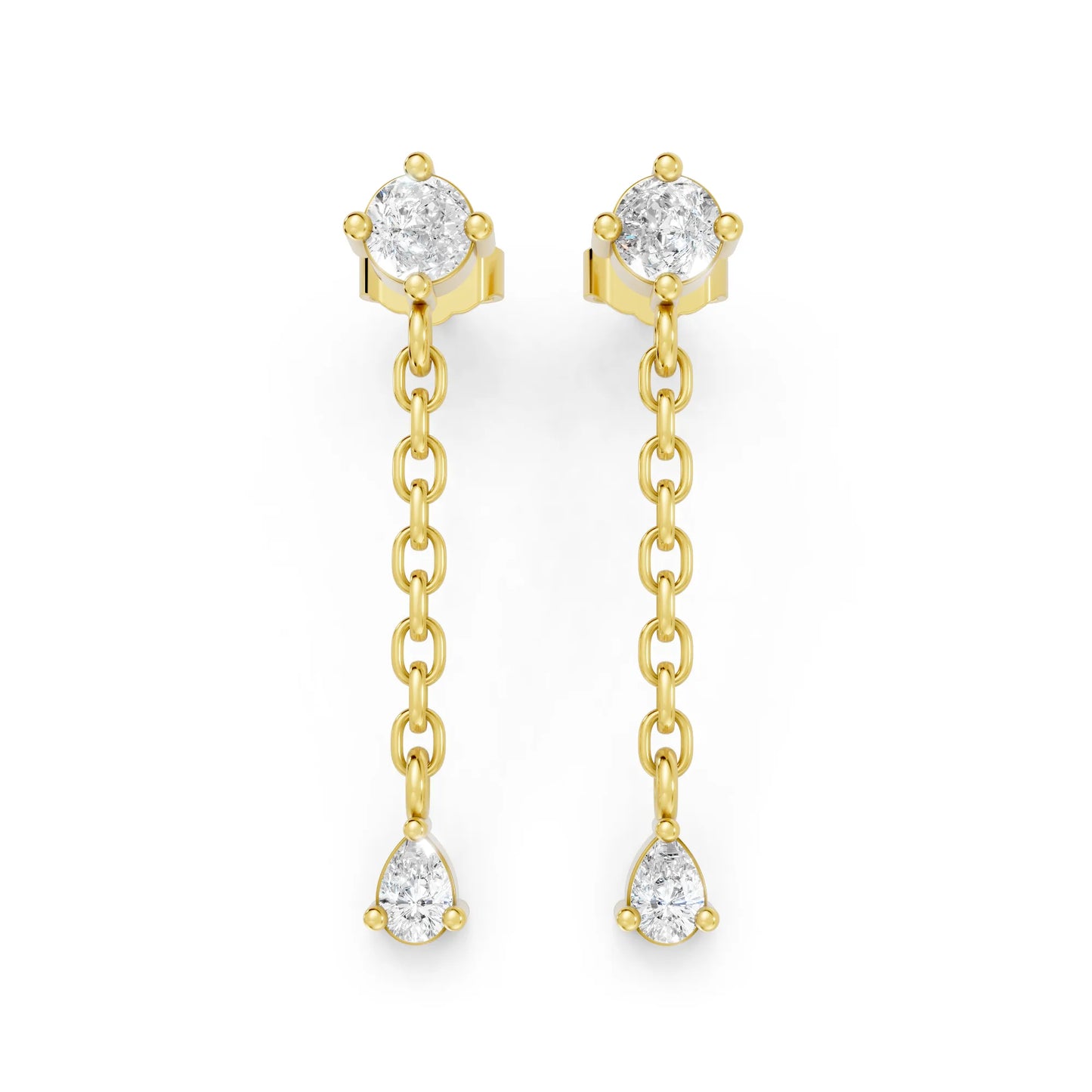 14K Round and Pear Cut Diamond Mismatched Drop Earring