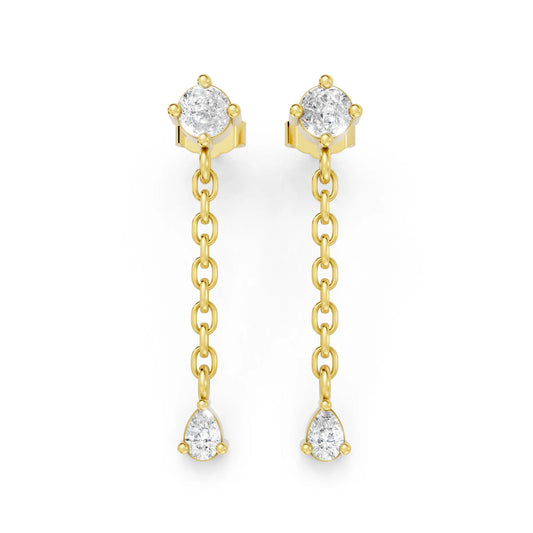 14K Round and Pear Cut Diamond Mismatched Drop Earring