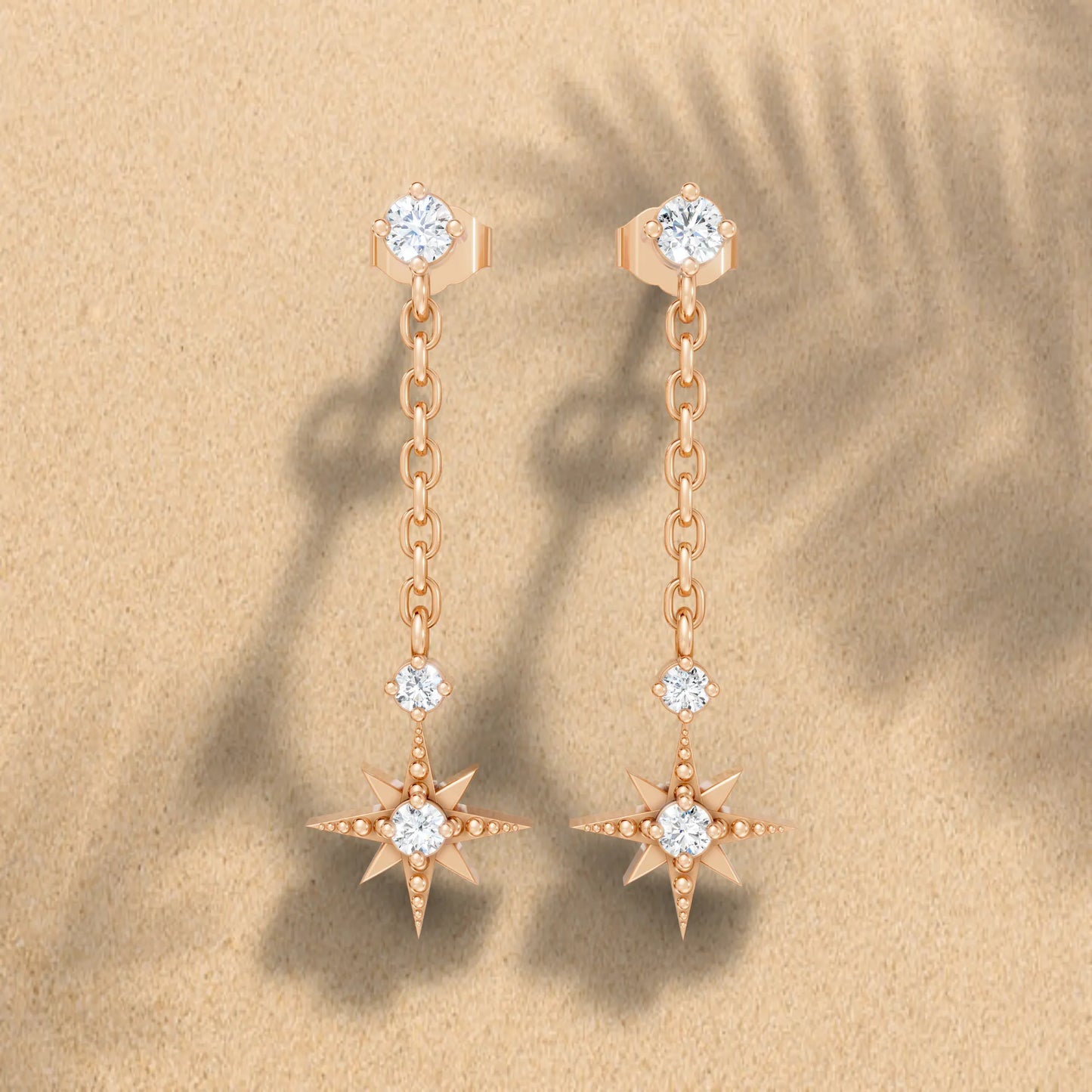 14K Round Starburst Chain Drop Earring