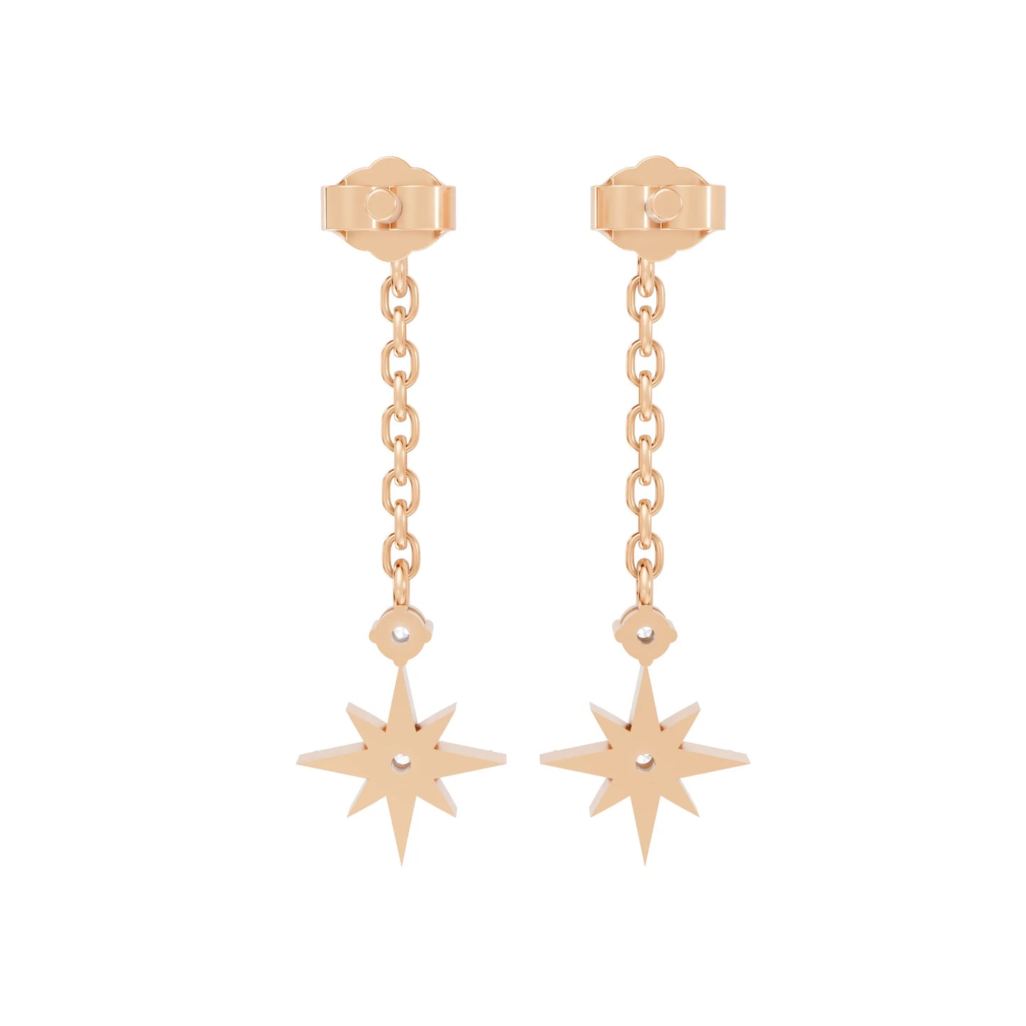 14K Round Starburst Chain Drop Earring