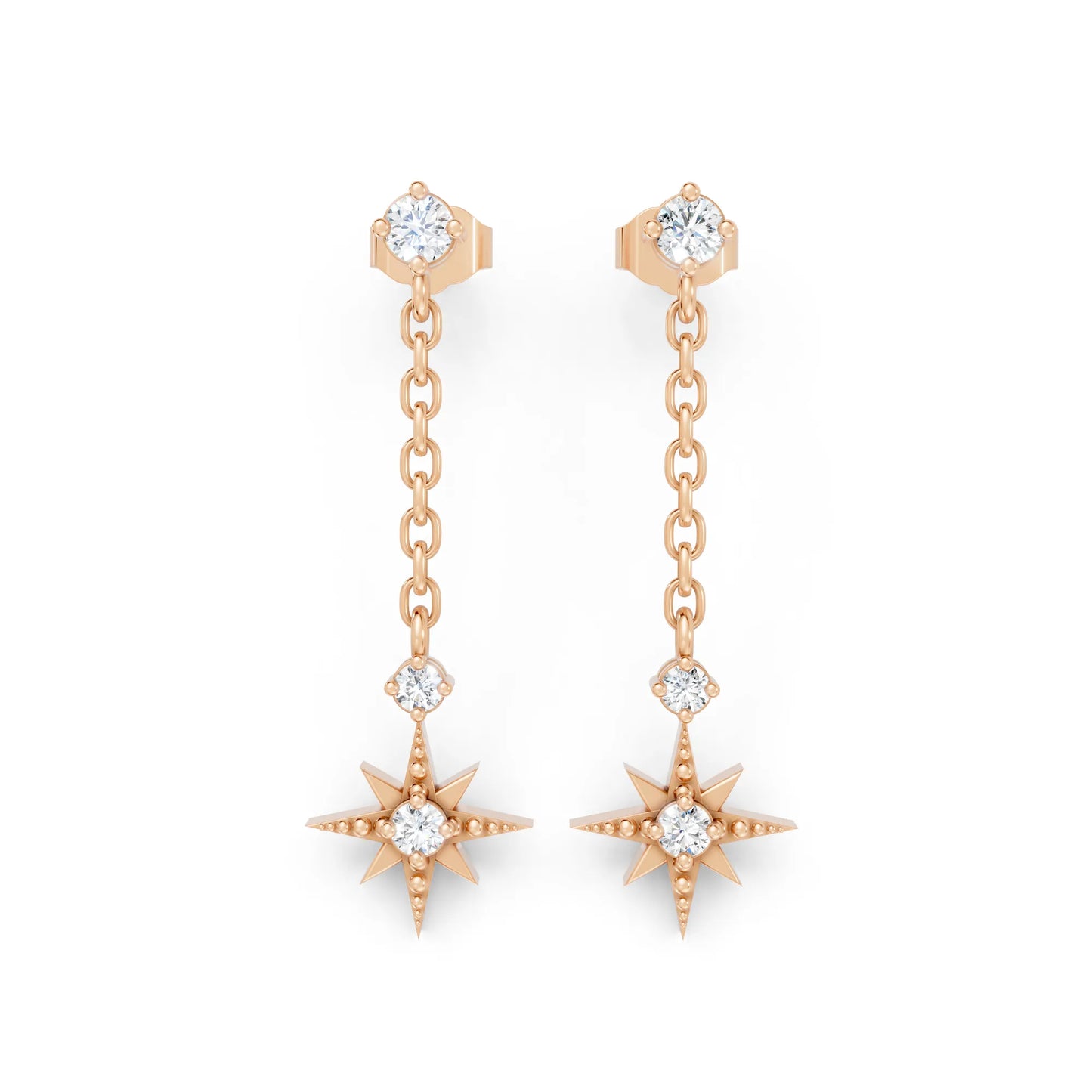 14K Round Starburst Chain Drop Earring