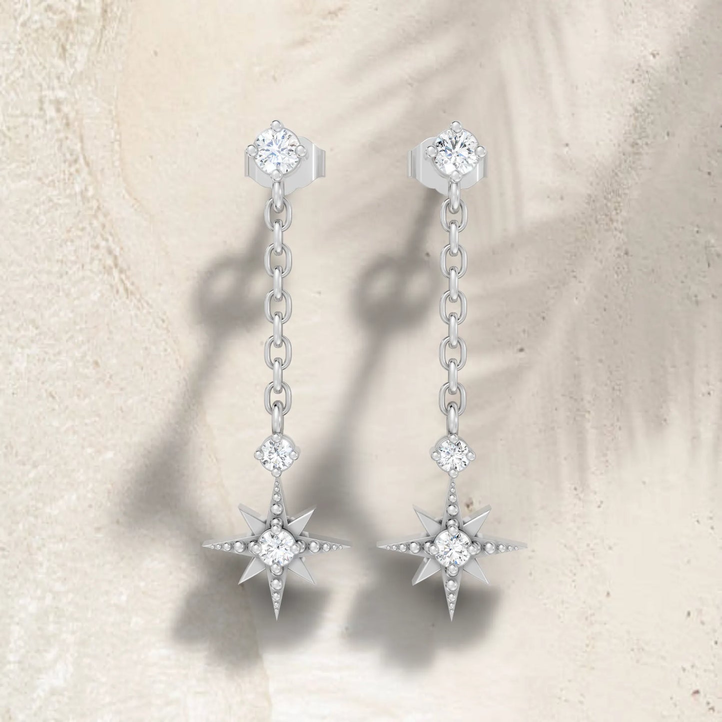 14K Round Starburst Chain Drop Earring