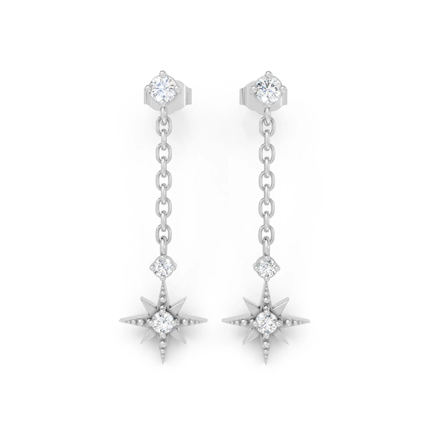 14K Round Starburst Chain Drop Earring
