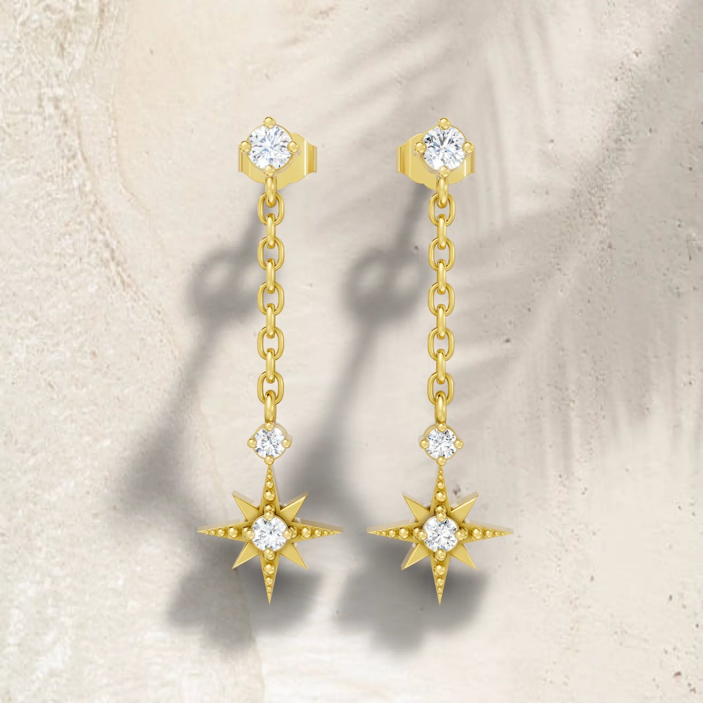 14K Round Starburst Chain Drop Earring