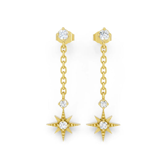 14K Round Starburst Chain Drop Earring