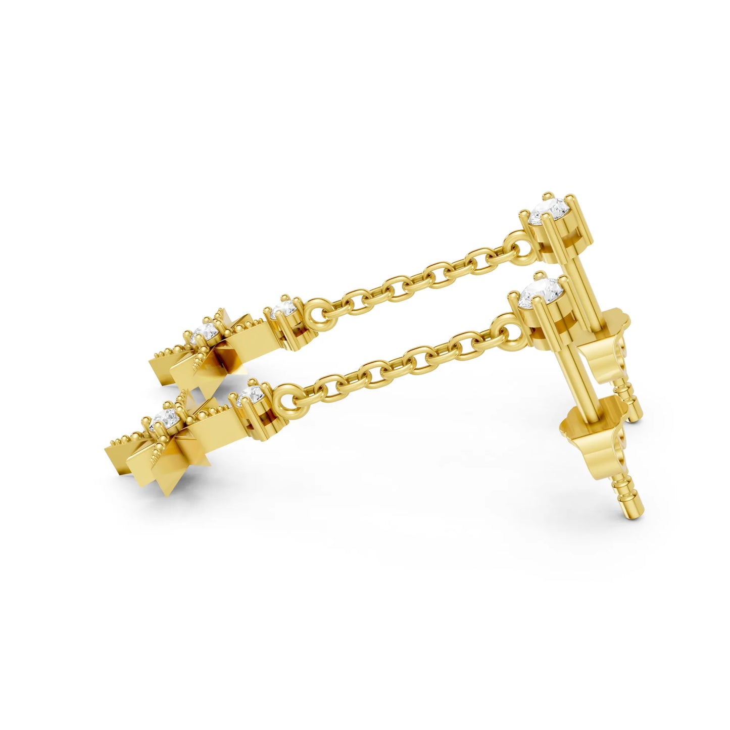 14K Round Starburst Chain Drop Earring