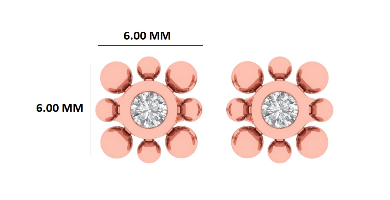 14K Round Cut Diamond Flower Minimalist Boho Stud Earring