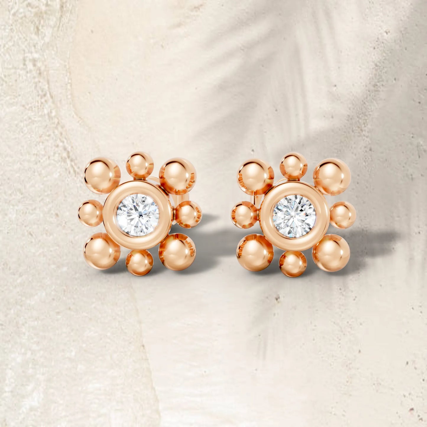 14K Round Cut Diamond Flower Minimalist Boho Stud Earring